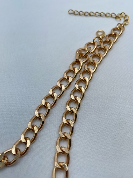 Gold Tone Braided Chain Necklace Crystal Rhinestone Statement Adjustable Link - Picture 6 of 6
